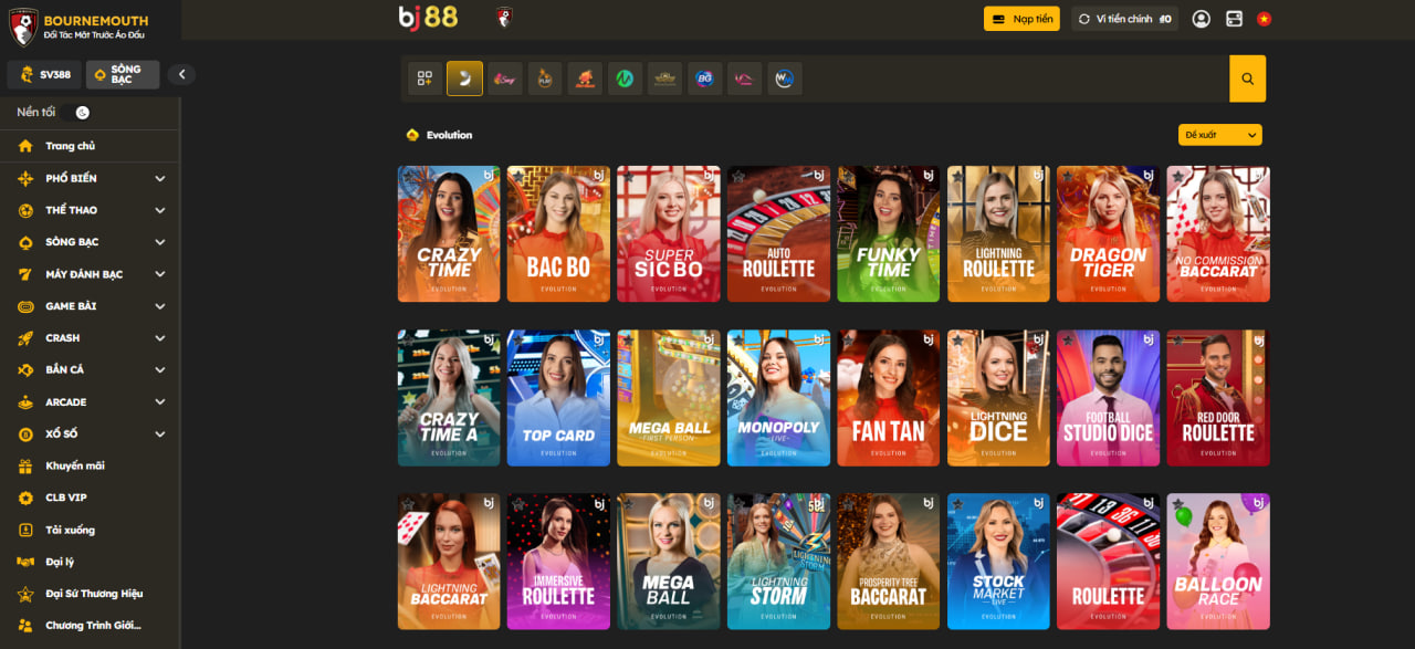 Live Casino BJ88 với c&aacute;c tr&ograve; chơi như: Baccarat, Blackjack, Sicbo, Bull Bull,...