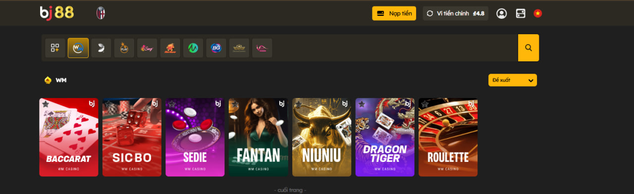 WM CASINO c&oacute; cung cấp khoảng 7 tr&ograve; chơi Live c&ugrave;ng dealer đ&oacute; l&agrave;: Baccarat, Sicbo, SEDIE, Fantan, NIUNIU, Dragon Tiger, Roulette